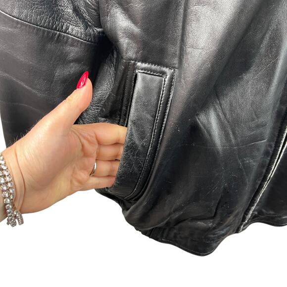 VTG 90s Bill Blass Black Leather Jacket Men XL Bomber Aviator Distressed Moto - Picture 4 of 10